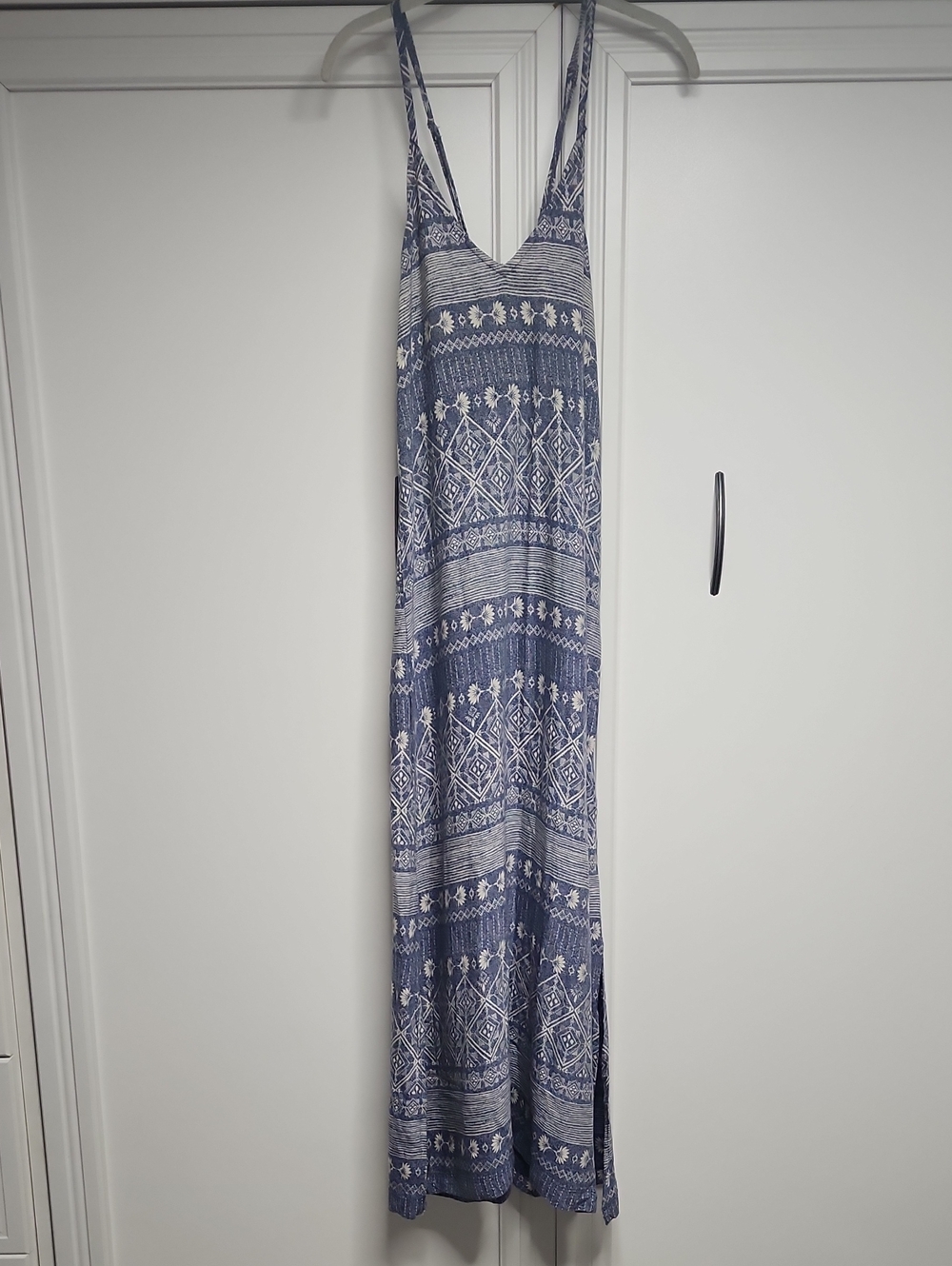 Roxy Blue & White Printed Cross Back Maxi Dress